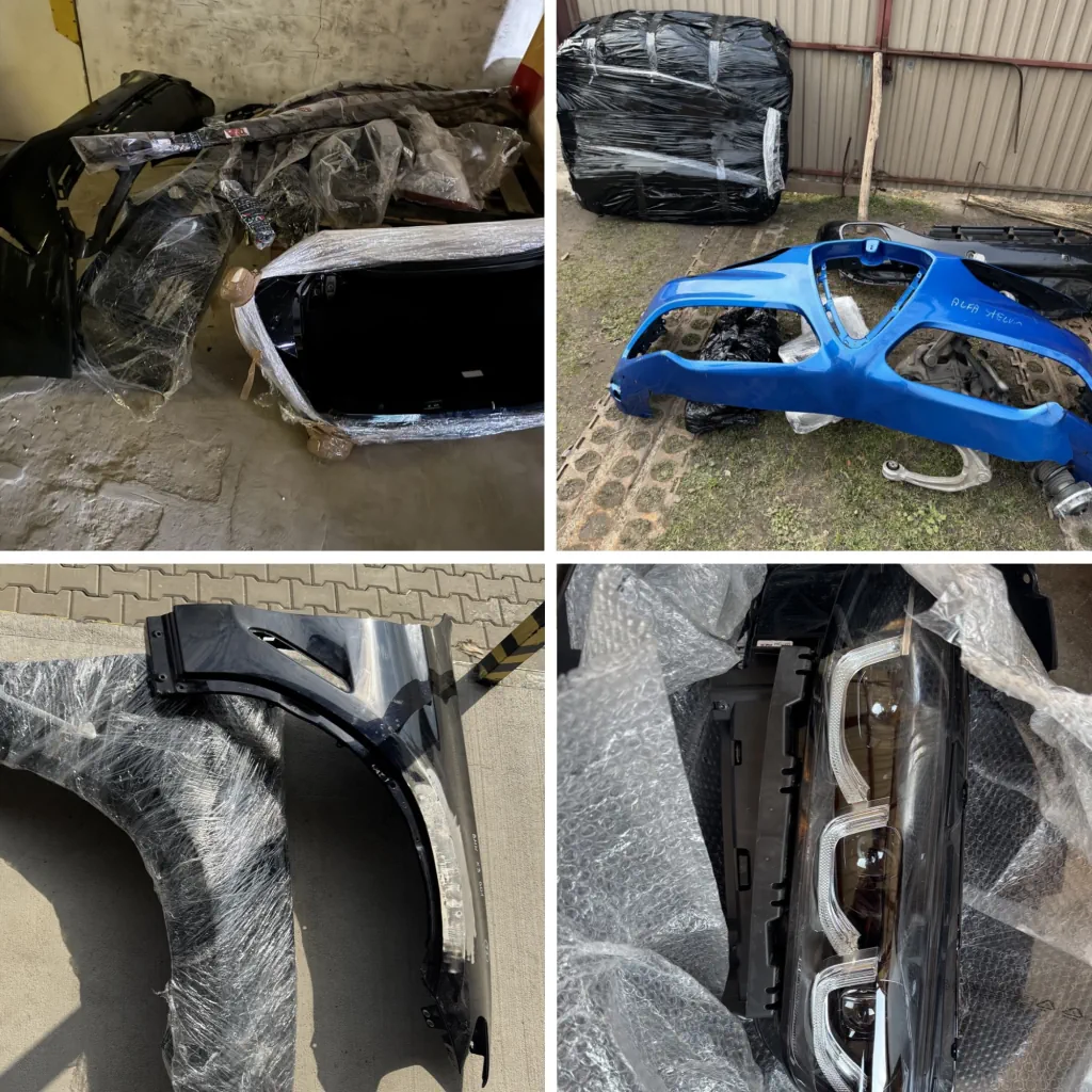 Автозапчасти из Польши — бамперы, крылья, фары упакованы для доставки в Украину